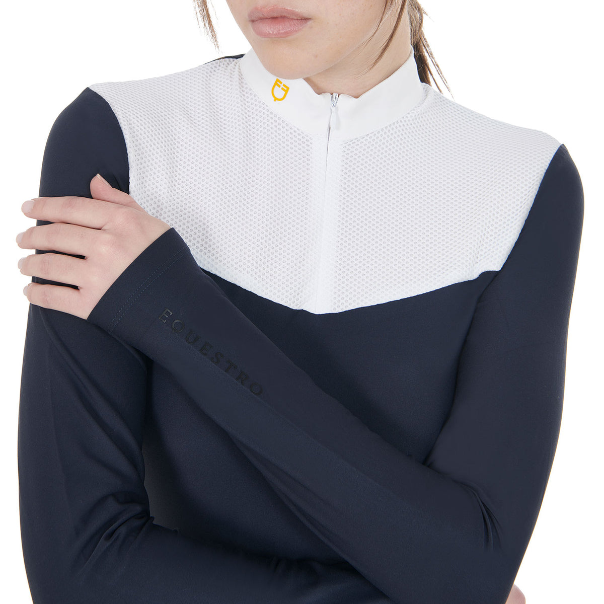 women's competition polo shirt in technical and mesh fabric