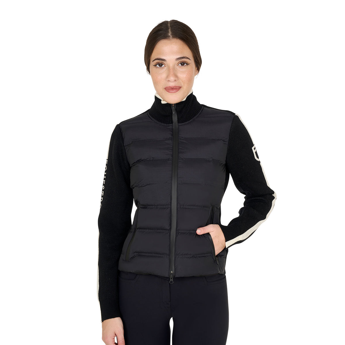 women's jacket in nylon and knit with zip