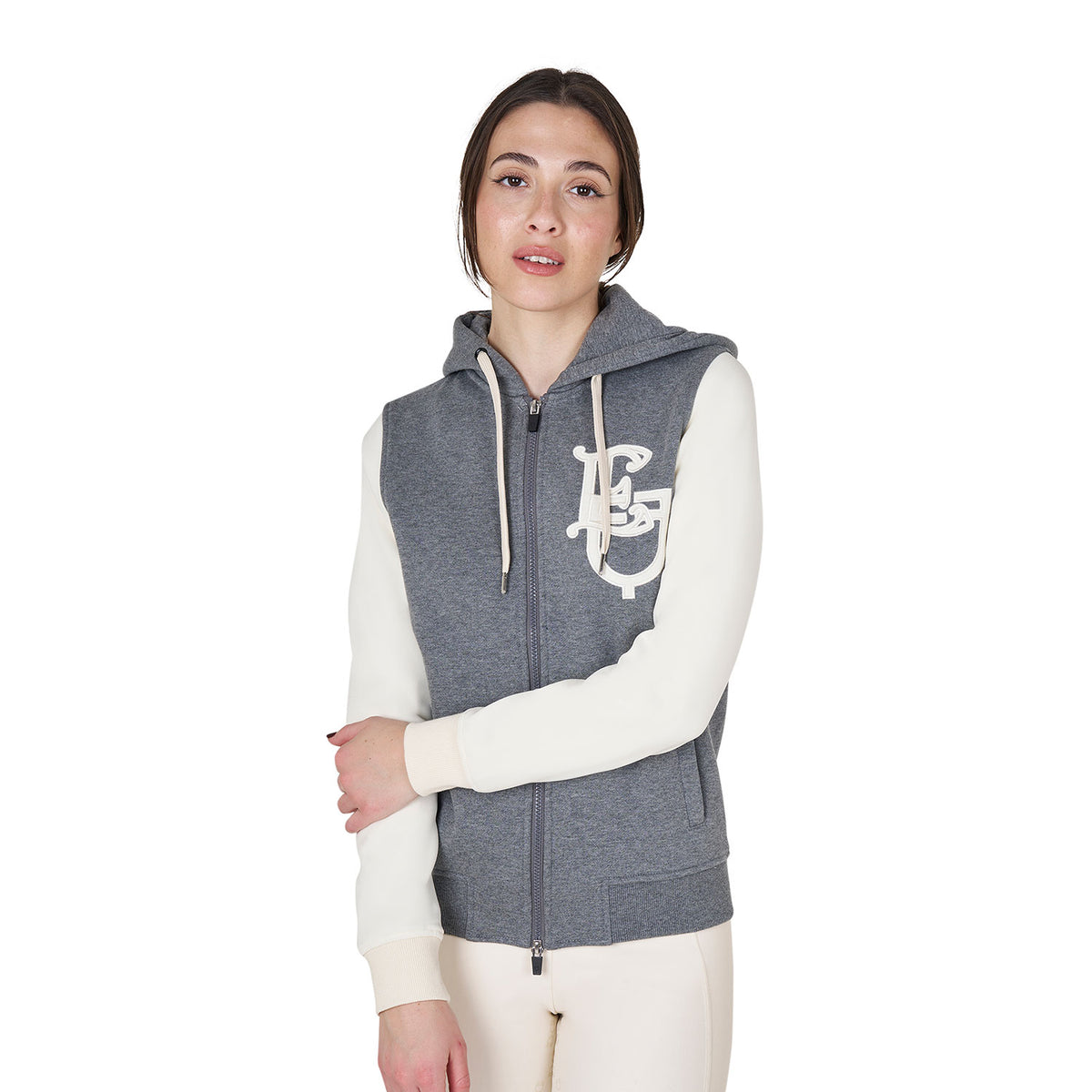 Women's EQ two tone hoodie with front zip GREY MELANGE / ANTIQUE WHITE (11-0105) / XL