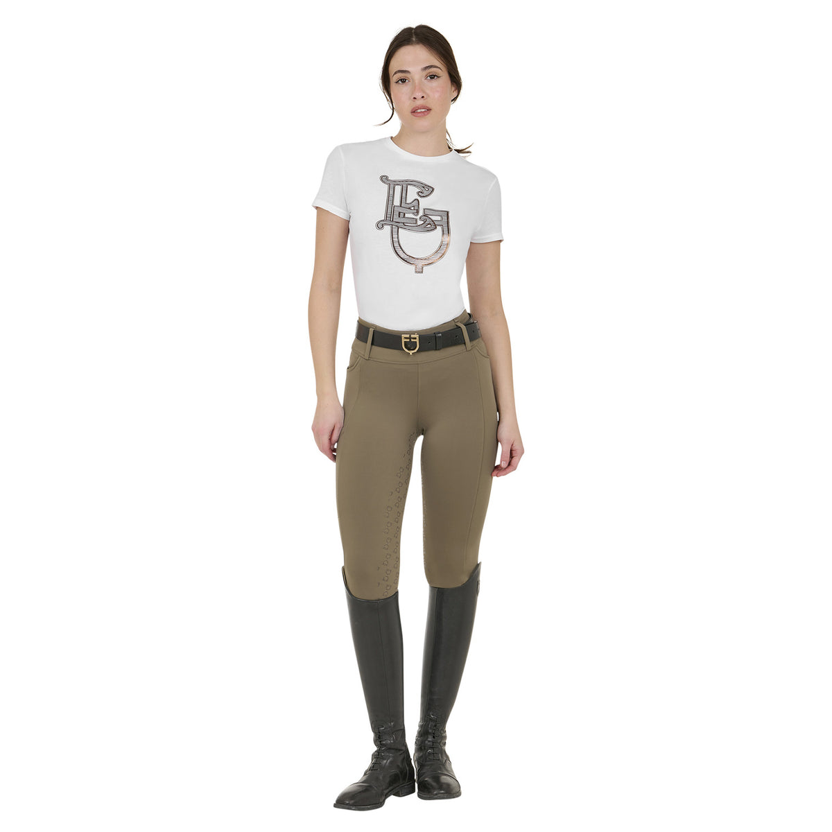 Women's high-waisted leggings with belt loops WALNUT (18-1112) / XL