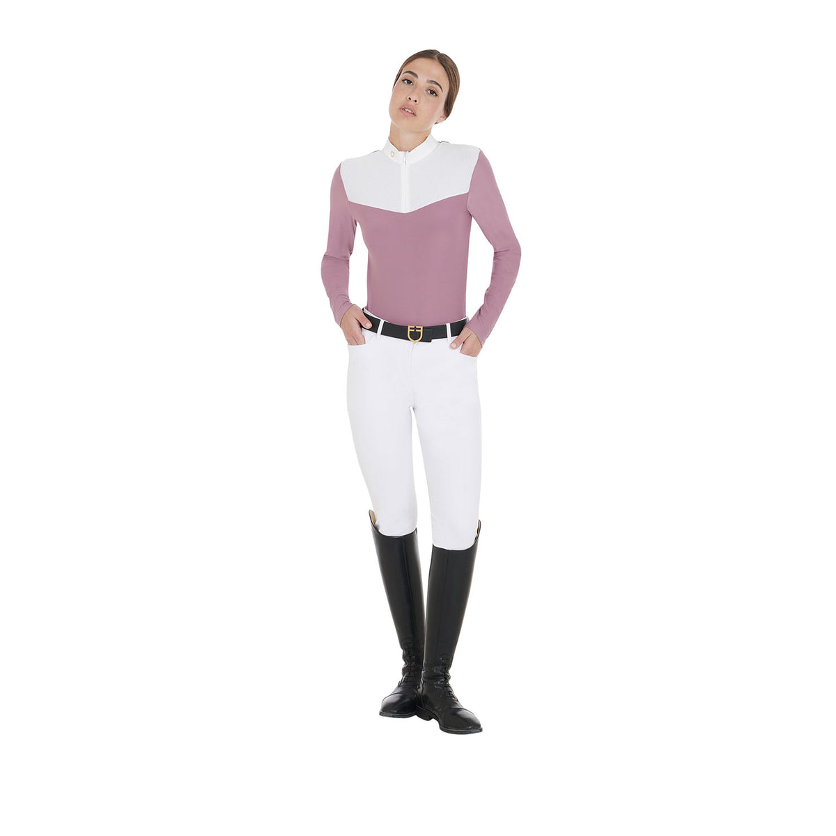women's competition polo shirt in technical and mesh fabric