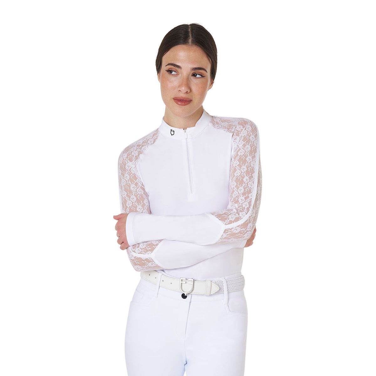 Women's lace long-sleeved training polo shirt WHITE / XL