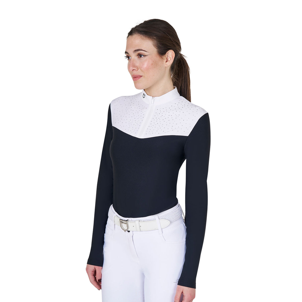 women'slong-sleevedcompetitionpoloshirtwithrhinestones