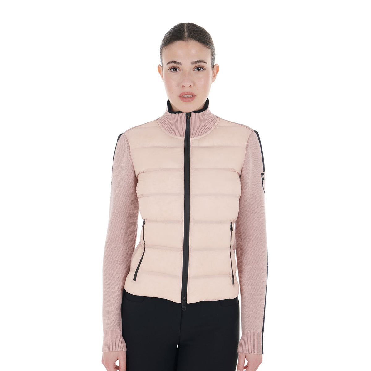 women's jacket in nylon and knit with zip